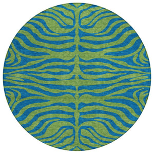 HomeRoots 5' Vibrant Green and Teal Blue Animal Print Area Rug - Washable, Stylish, Indoor/Outdoor Decor 8' Round 600674