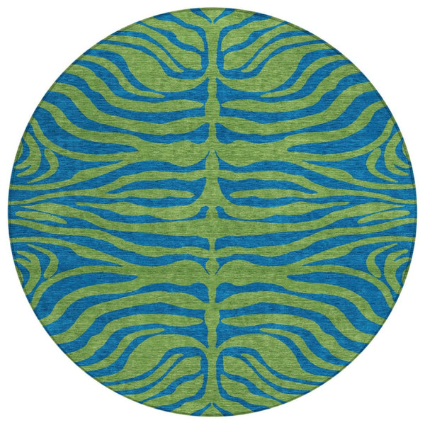 HomeRoots 5' Vibrant Green and Teal Blue Animal Print Area Rug - Washable, Stylish, Indoor/Outdoor Decor 8' Round 600674