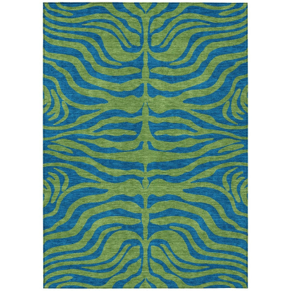 HomeRoots 5' Vibrant Green and Teal Blue Animal Print Area Rug - Washable, Stylish, Indoor/Outdoor Decor 8' X 10' 600675