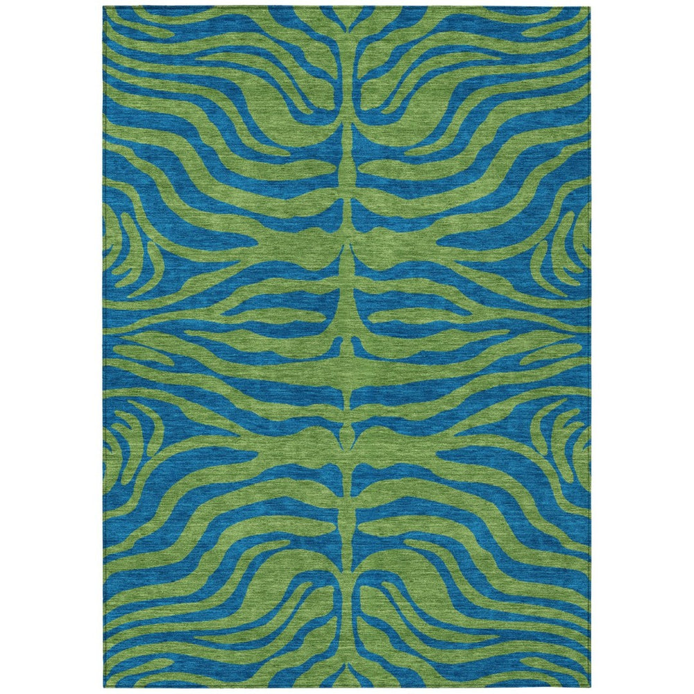 HomeRoots 9' X 12' Vibrant Green and Teal Animal Print Area Rug - Washable, Durable, Indoor/Outdoor Decor 600676