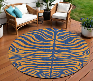 Homeroots 3' Animal Print Indoor Outdoor Area Rug - Stylish Brown And Pink Design, Washable & Durable Comfort 8' Round Polyester 600680