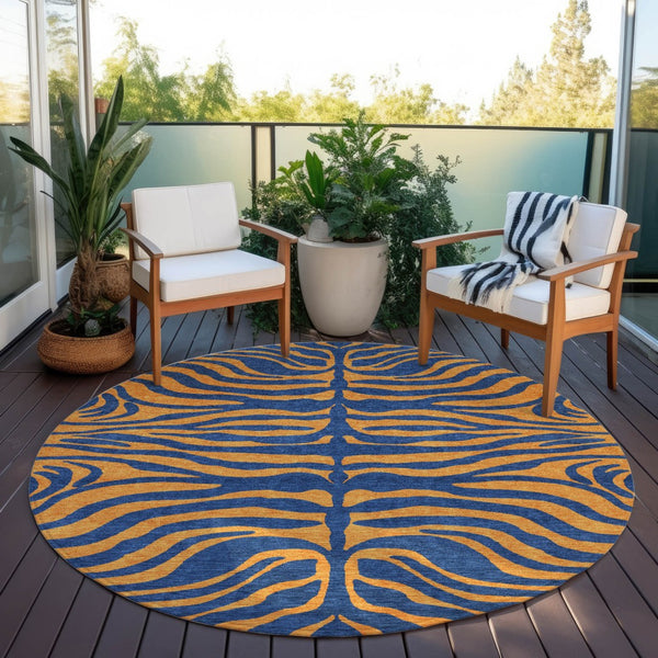 Homeroots 3' Animal Print Indoor Outdoor Area Rug - Stylish Brown And Pink Design, Washable & Durable Comfort 8' Round Polyester 600680