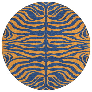 HomeRoots 5' Navy Blue and Pink Animal Print Area Rug - Durable, Washable Indoor/Outdoor Design for Modern Spaces 8' Round 600680