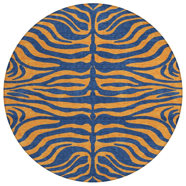 HomeRoots 5' Navy Blue and Pink Animal Print Area Rug - Durable, Washable Indoor/Outdoor Design for Modern Spaces 8' Round 600680