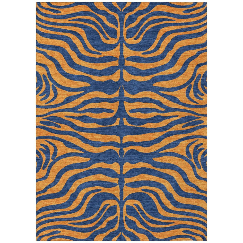 HomeRoots 9' X 12' Navy Blue and Pink Animal Print Washable Rug – Durable, Stylish for Indoor & Outdoor Use! 600682
