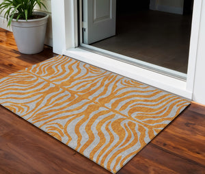 Homeroots 3' Animal Print Indoor Outdoor Area Rug - Stylish Brown And Pink Design, Washable & Durable Comfort 3' X 5' Polyester 600684