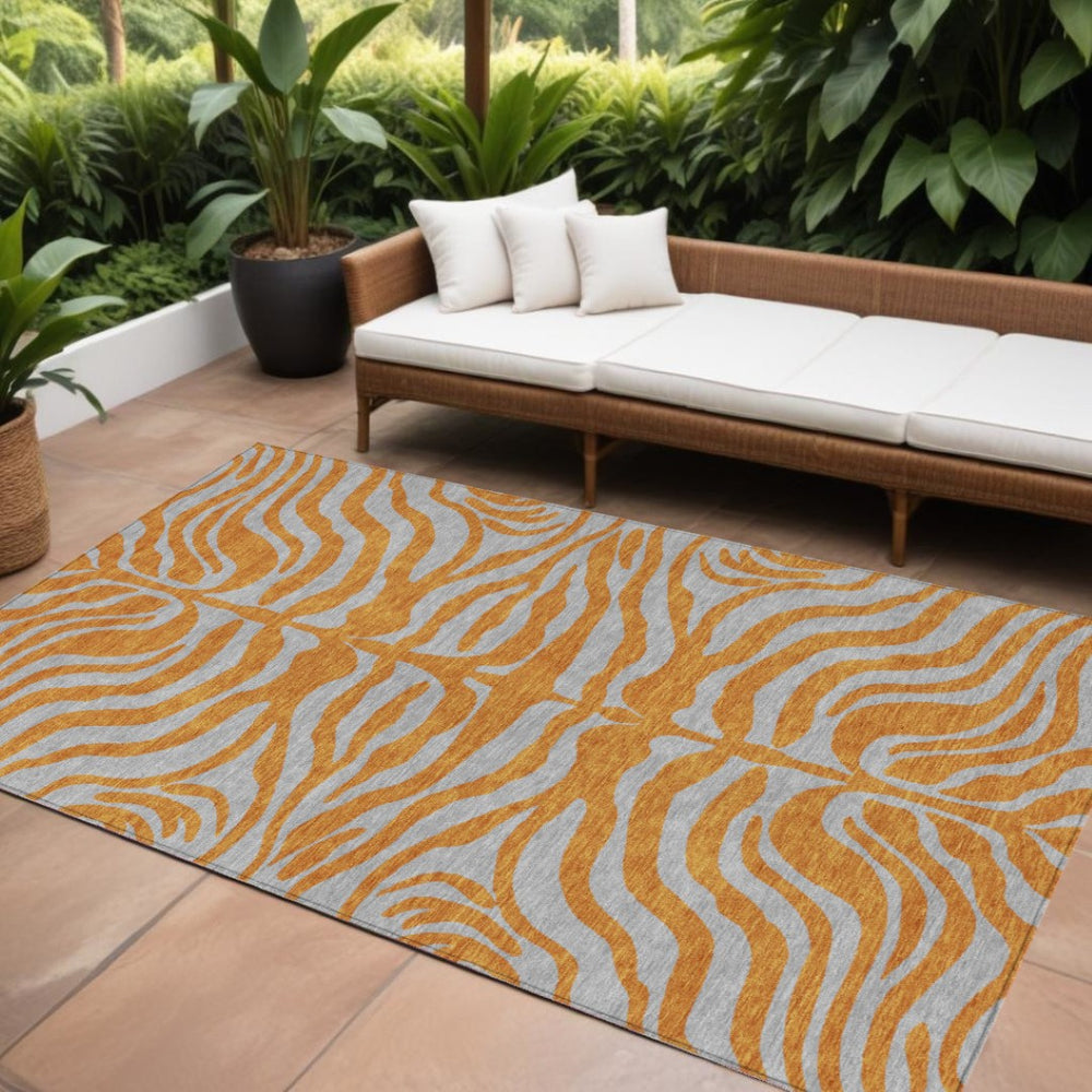 HomeRoots 9' X 12' Stylish Copper and Gray Animal Print Area Rug - Washable, Durable, Indoor/Outdoor Use! 600688