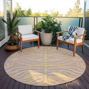 Homeroots 3' Animal Print Indoor Outdoor Area Rug - Stylish Brown And Pink Design, Washable & Durable Comfort 8' Round Polyester 600692