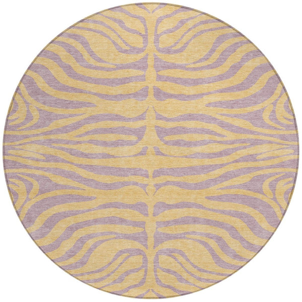 Homeroots 3' Animal Print Indoor Outdoor Area Rug - Stylish Brown And Pink Design, Washable & Durable Comfort 8' Round Polyester 600692