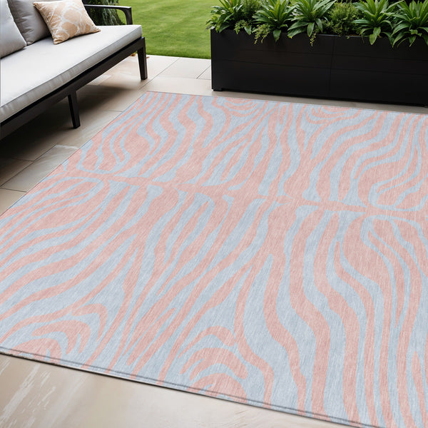 Homeroots 3' Animal Print Indoor Outdoor Area Rug - Stylish Brown And Pink Design, Washable & Durable Comfort 5' X 8' Polyester 600697