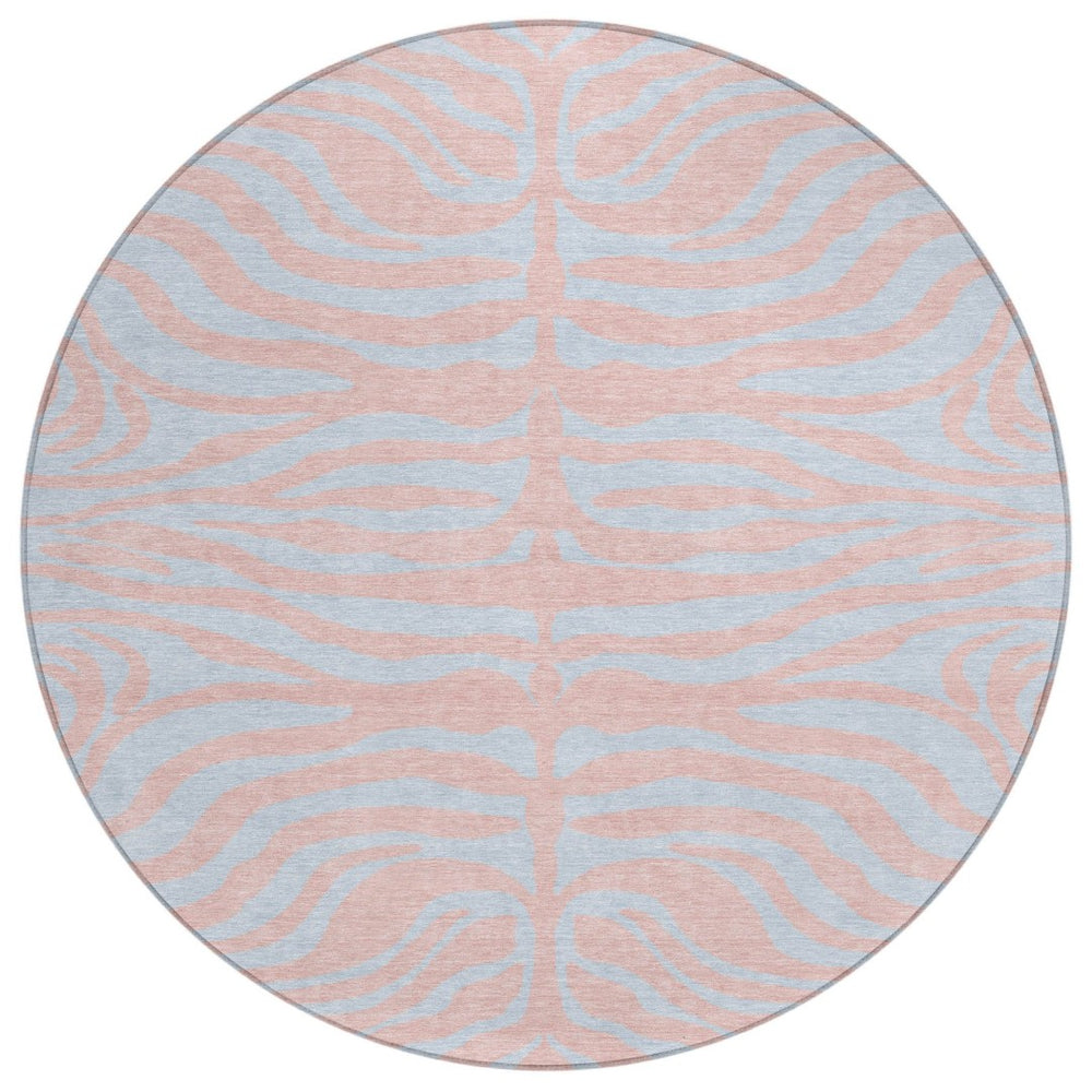 HomeRoots 5' Playful Pink and Gray Animal Print Washable Area Rug for Indoor Outdoor Spaces - Durable Design 8' Round 600698