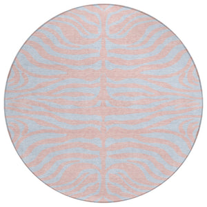 HomeRoots 5' Playful Pink and Gray Animal Print Washable Area Rug for Indoor Outdoor Spaces - Durable Design 8' Round 600698