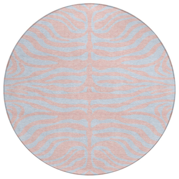 HomeRoots 5' Playful Pink and Gray Animal Print Washable Area Rug for Indoor Outdoor Spaces - Durable Design 8' Round 600698