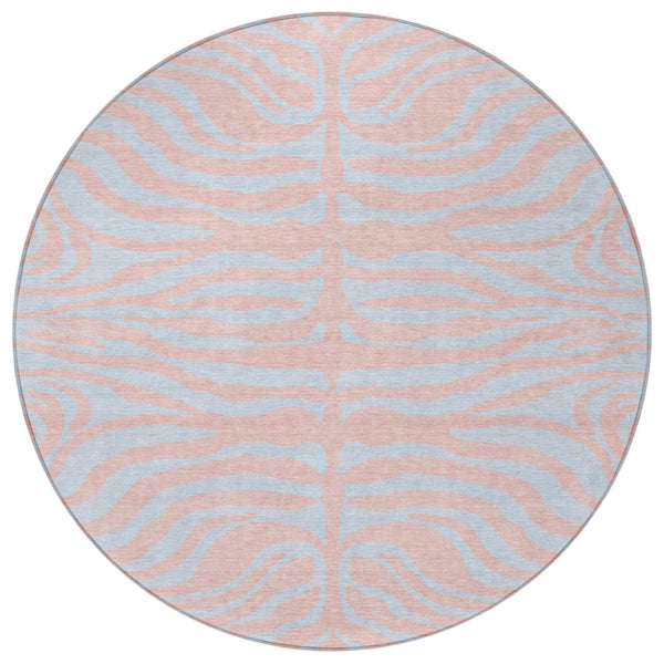 Homeroots 3' Animal Print Indoor Outdoor Area Rug - Stylish Brown And Pink Design, Washable & Durable Comfort 8' Round Polyester 600698