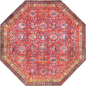 Unique Loom Timeless John Machine Made Floral Rug Red, Beige/Black/Blue/Ivory/Violet/Gold/Green 7' 7" x 7' 7"