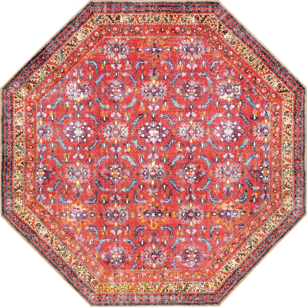Unique Loom Timeless John Machine Made Floral Rug Red, Beige/Black/Blue/Ivory/Violet/Gold/Green 7' 7" x 7' 7"