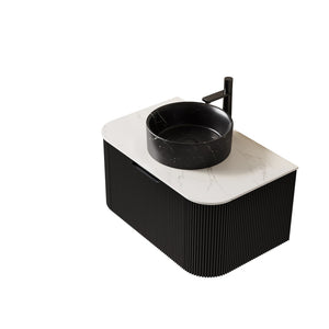 English Elm Muri Floating Bathroom Vanity Plywood Cabinet Sintered Stone Top Oak Drawer Black,Carrara White W2615S00704