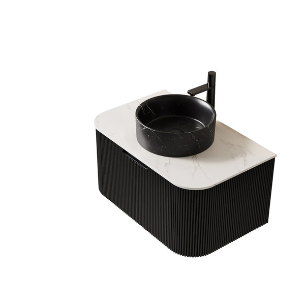 English Elm Muri Floating Bathroom Vanity Plywood Cabinet Sintered Stone Top Oak Drawer Black,Carrara White W2615S00704