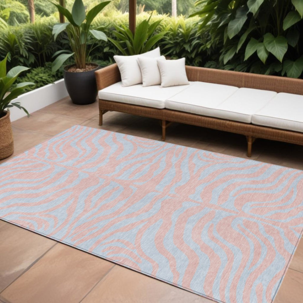 HomeRoots 9' X 12' Pink and Gray Animal Print Area Rug - Washable, Stylish, Durable for Indoor & Outdoor Use 600700