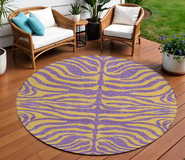 Homeroots 3' Animal Print Indoor Outdoor Area Rug - Stylish Brown And Pink Design, Washable & Durable Comfort 8' Round Polyester 600704