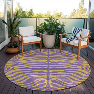Homeroots 3' Animal Print Indoor Outdoor Area Rug - Stylish Brown And Pink Design, Washable & Durable Comfort 8' Round Polyester 600704