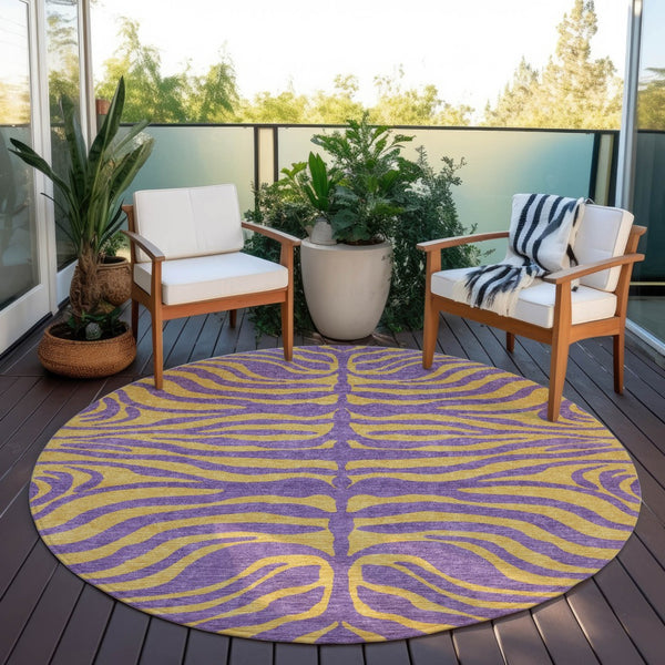 Homeroots 3' Animal Print Indoor Outdoor Area Rug - Stylish Brown And Pink Design, Washable & Durable Comfort 8' Round Polyester 600704