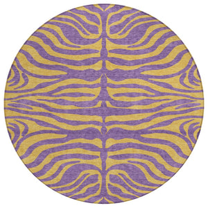 HomeRoots 5' Bold Purple and Copper Animal Print Rug - Washable, Indoor/Outdoor, Stylish, Durable Design 8' Round 600704