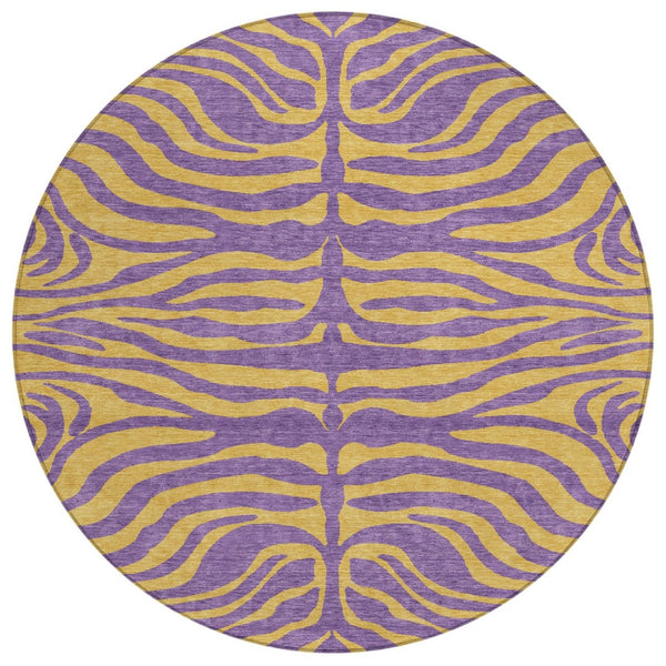 HomeRoots 5' Bold Purple and Copper Animal Print Rug - Washable, Indoor/Outdoor, Stylish, Durable Design 8' Round 600704