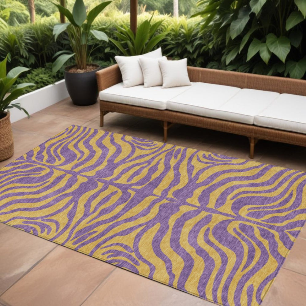HomeRoots 9' X 12' Stylish Purple & Copper Animal Print Washable Area Rug for Indoor/Outdoor Versatility 600706