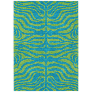 HomeRoots 5' Vibrant Teal Blue and Green Animal Print Area Rug - Stylish, Durable, Machine Washable Design for Indoors & Outdoors 5' X 8' 600709