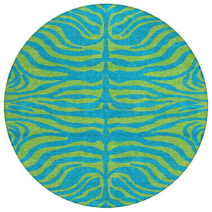 HomeRoots 5' Vibrant Teal Blue and Green Animal Print Area Rug - Stylish, Durable, Machine Washable Design for Indoors & Outdoors 8' Round 600710
