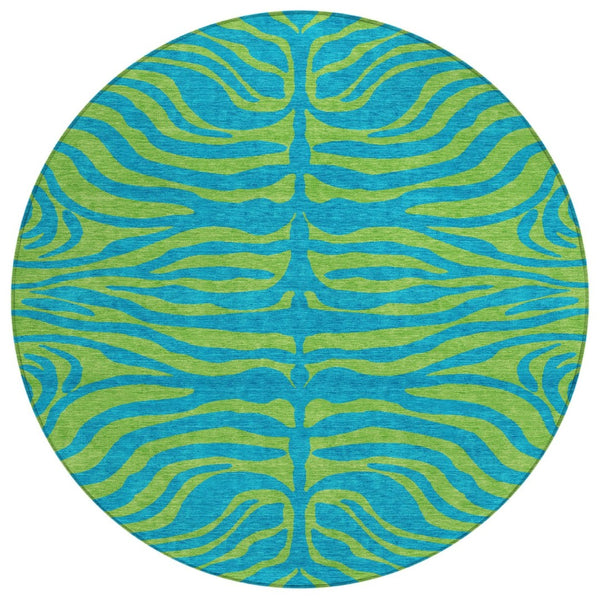 HomeRoots 5' Vibrant Teal Blue and Green Animal Print Area Rug - Stylish, Durable, Machine Washable Design for Indoors & Outdoors 8' Round 600710