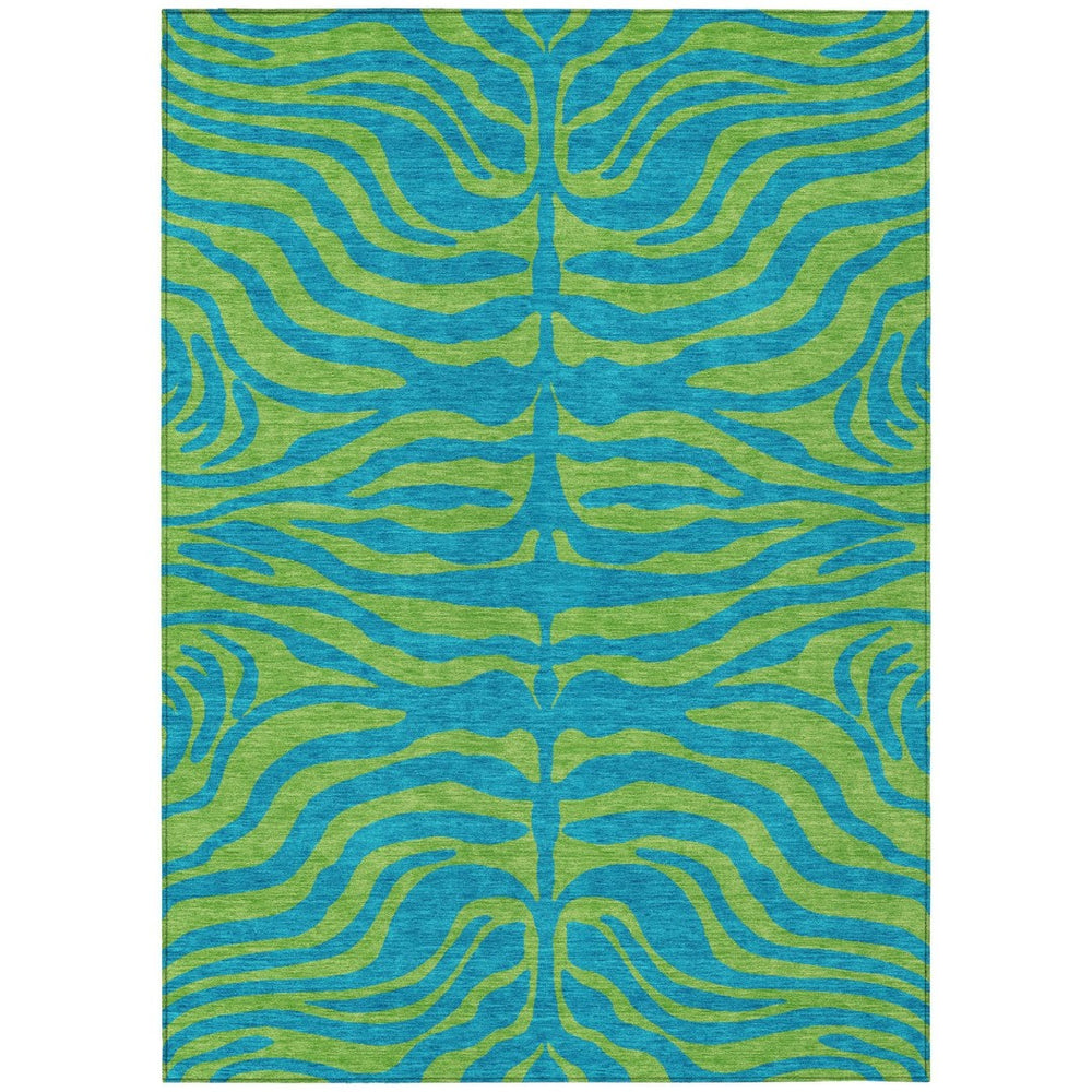 HomeRoots 9' X 12' Vibrant Teal Blue & Green Animal Print Rug - Stylish, Washable, Durable for Indoor/Outdoor Use! 600712