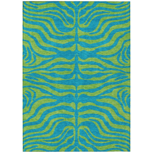 HomeRoots 5' Vibrant Teal Blue and Green Animal Print Area Rug - Stylish, Durable, Machine Washable Design for Indoors & Outdoors 10' X 14' 600713