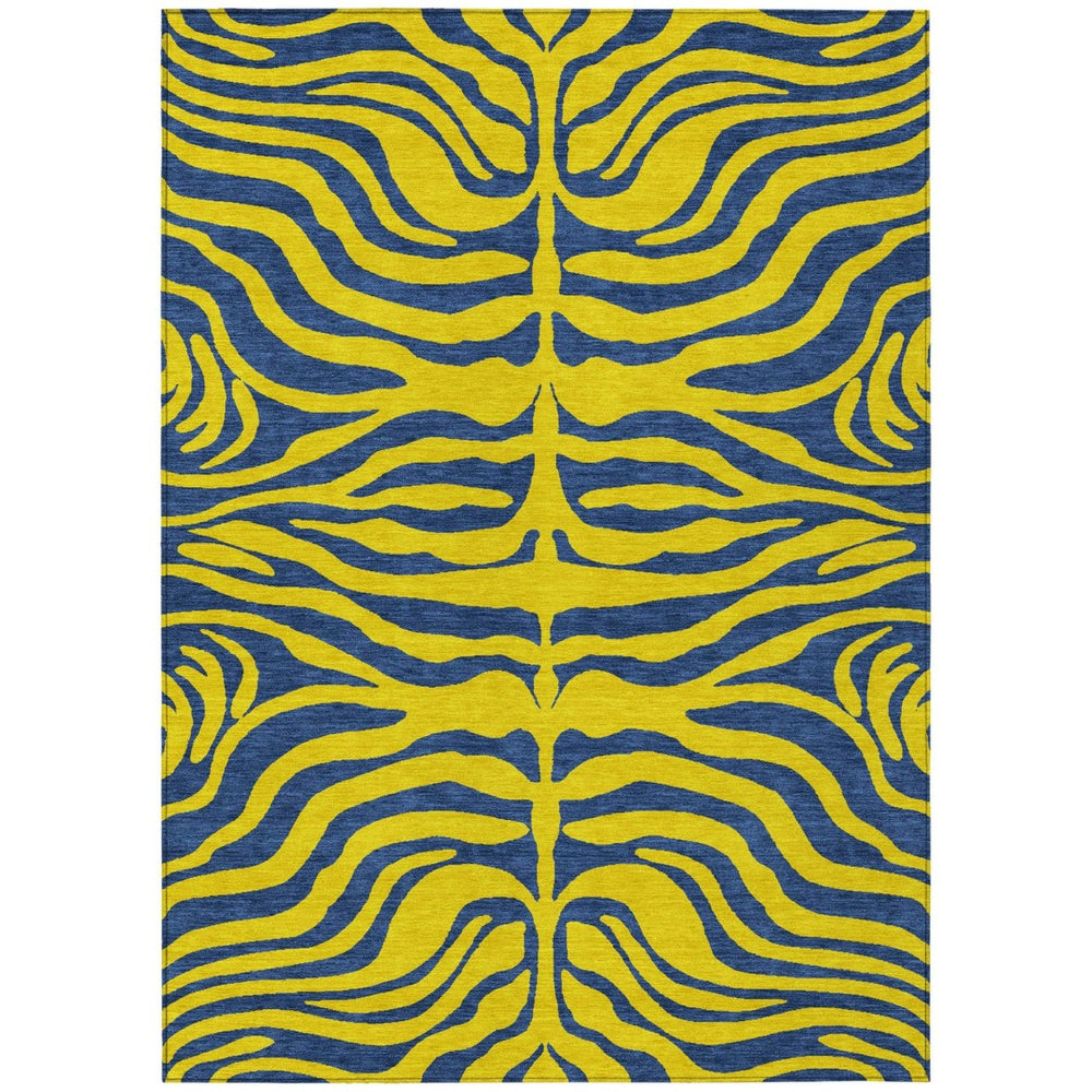 HomeRoots 5' Playful Yellow and Blue Animal Print Washable Area Rug for Indoor and Outdoor Spaces 5' X 8' 600715