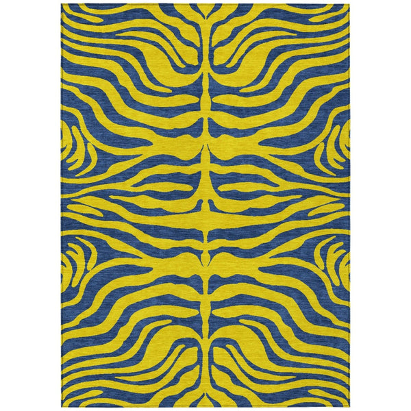 HomeRoots 9' X 12' Vibrant Yellow and Blue Animal Print Washable Area Rug for Indoor and Outdoor Style 600718