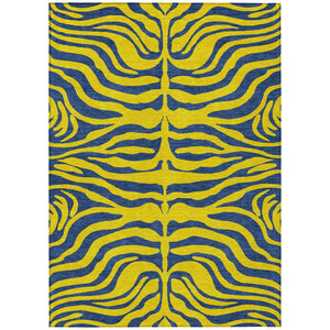 HomeRoots 5' Playful Yellow and Blue Animal Print Washable Area Rug for Indoor and Outdoor Spaces 10' X 14' 600719