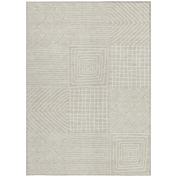 Homeroots 3' Beige And Ivory Geometric Washable Area Rug – Durable Indoor Outdoor Comfort For Any Space 3' X 5' Polyester 600720