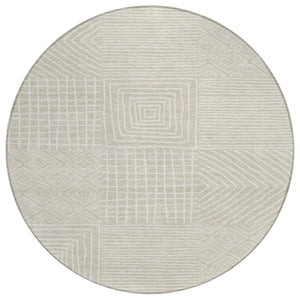 HomeRoots 5' Beige and Ivory Geometric Area Rug – Stylish, Washable, Indoor-Outdoor Durability for Any Space 8' Round 600722