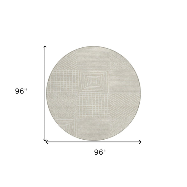 Homeroots 3' Beige And Ivory Geometric Washable Area Rug – Durable Indoor Outdoor Comfort For Any Space 8' Round Polyester 600722