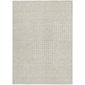 Homeroots 3' Beige And Ivory Geometric Washable Area Rug – Durable Indoor Outdoor Comfort For Any Space 8' X 10' Polyester 600723