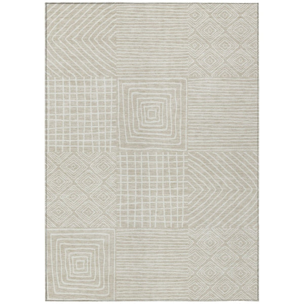 HomeRoots 9' X 12' Beige and Ivory Geometric Washable Area Rug – Durable, Versatile, Indoor/Outdoor Use, Easy Care 600724