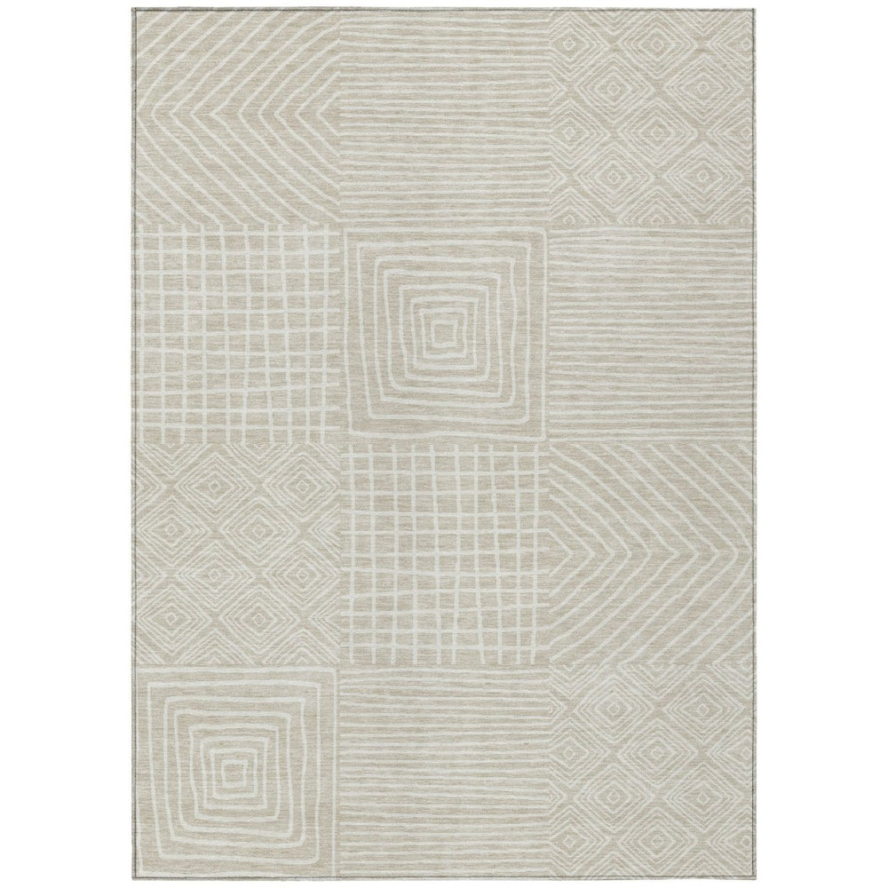 HomeRoots 5' Beige and Ivory Geometric Area Rug – Stylish, Washable, Indoor-Outdoor Durability for Any Space 10' X 14' 600725