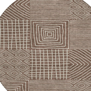 Homeroots 3' Beige And Ivory Geometric Washable Area Rug – Durable Indoor Outdoor Comfort For Any Space 8' Round Polyester 600728