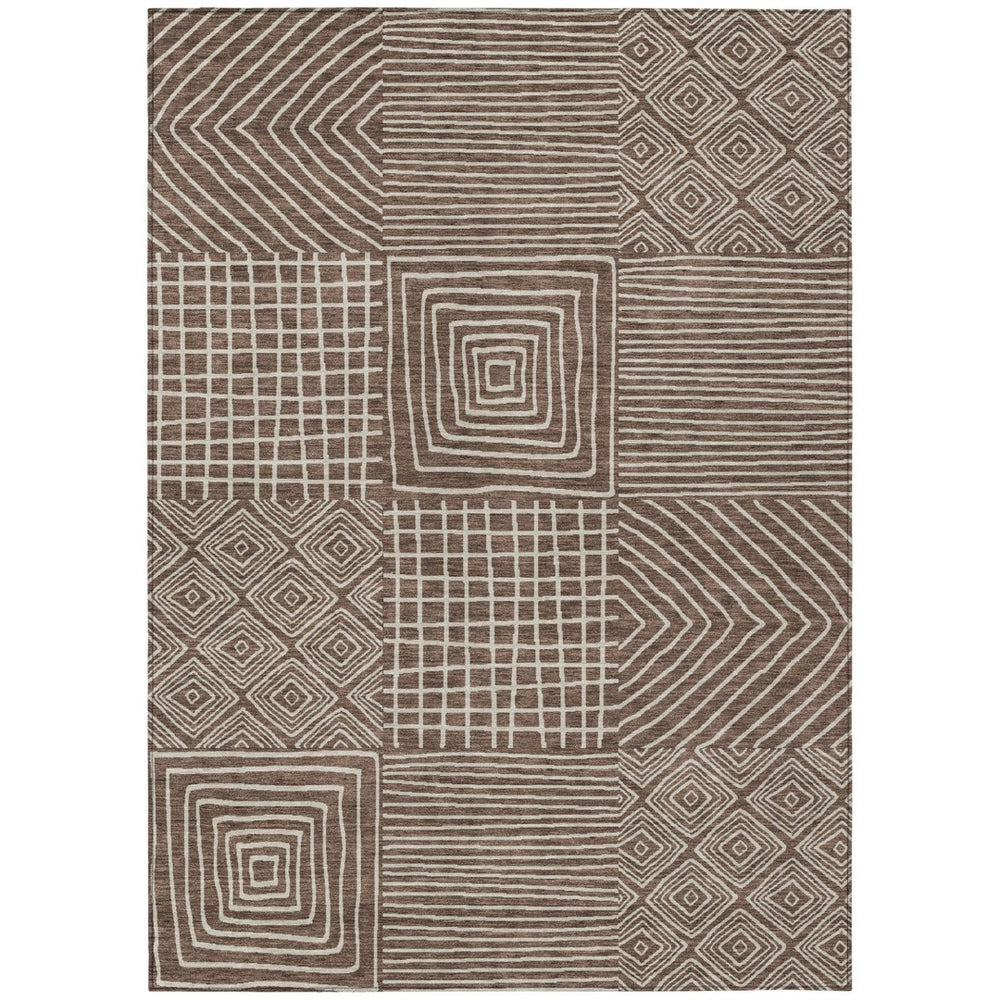 HomeRoots 9' X 12' Stylish Brown and Ivory Geometric Area Rug - Washable, Durable, Indoor/Outdoor Versatility! 600730