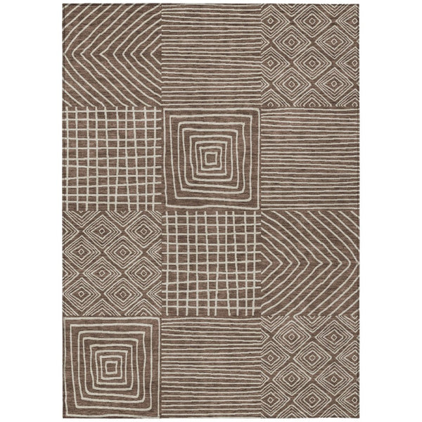 HomeRoots 9' X 12' Stylish Brown and Ivory Geometric Area Rug - Washable, Durable, Indoor/Outdoor Versatility! 600730