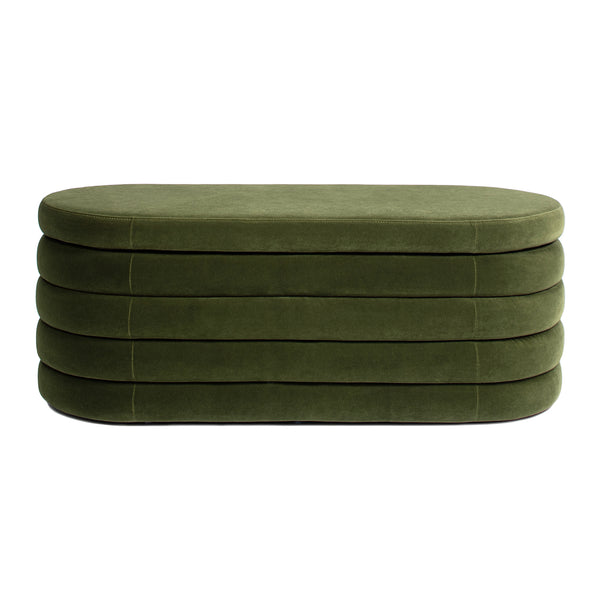 English Elm Jennifer Taylor Home - Fuji 49" Upholstered Oval Storage Bench with Bouclé Texture, Plush Tufted Lid & Hidden Compartment Olive Green B2719P238465