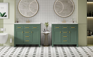 English Elm 72'' Modern Bathroom Vanity Set With Ceramic Sink, Ample Storage, Solid Wood Frame & Green Finish N710SS00011F