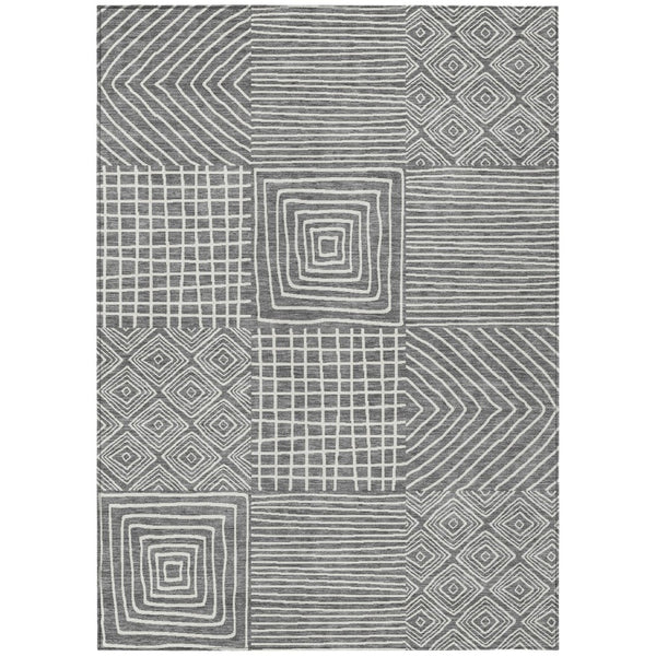 HomeRoots 9' X 12' Charcoal & Ivory Geometric Washable Rug - Stylish, Durable, Indoor/Outdoor Solution for Homes 600736