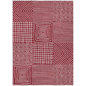 HomeRoots 5' Red and Ivory Geometric Area Rug - Machine Washable, Stylish, Durable for Indoor & Outdoor Use 5' X 8' 600739